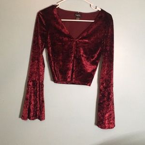 Burgundy crushed velvet crop top